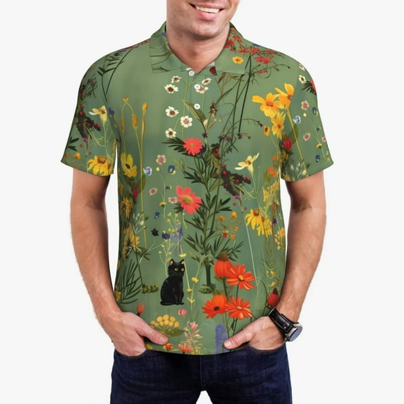 Wukai Botanical Garden With Cats Men’s Polo Shirts Sleeve,Camisas Polo Para Hombre,True Classic Tees Men-Medium