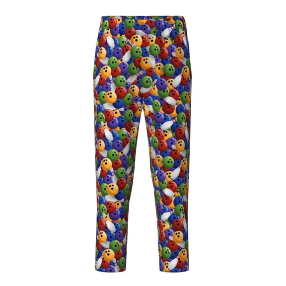 Wukai Bowling Colorful Print Teenagers' Pajama Pant Sleep Pajama Lounge Pant PJ Bottoms with Pockets and Button Fly(Available in Big & Tall)-XS(5-6)