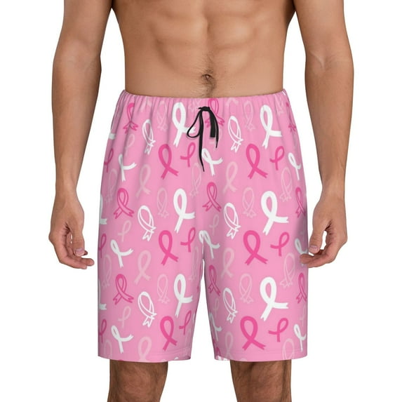 Wukai Breast Cancer Awareness (3) Men’s Short Pajama Pants With Pockets Soft Sleep Pj Shorts for Men-4X-Large