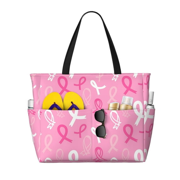 Wukai Breast Cancer Awareness (3) Print Zipper Bag,large Beach Tote Bag,Waterproof Sandproof Bag,Grocery and Picnic Tote Travel Bag