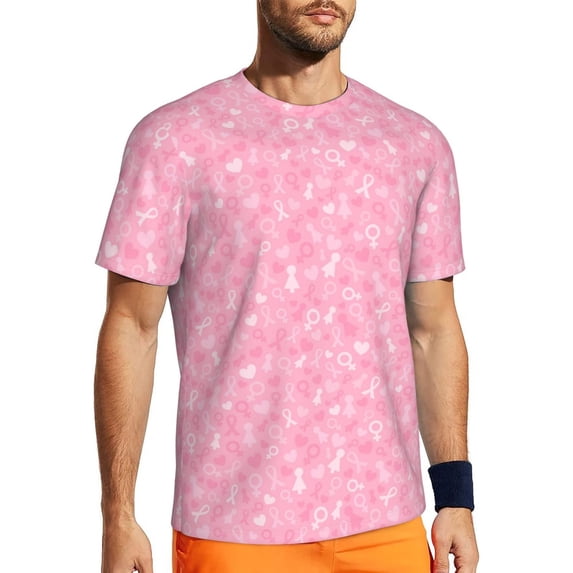 Wukai Breast Cancer Awareness Print Men's Short-Sleeved Mesh T-Shirt,Quick-Dry Short Sleeve Workout T-Shirt-Medium