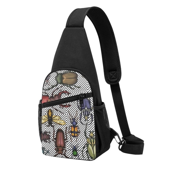 Wukai Bright Insects Versatile Chest Bag with Adjustable Strap and Multiple Pockets for Daily Use, Outdoor Sports, Shopping, and Excursions