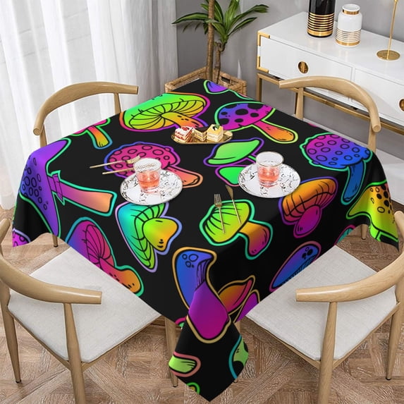 Wukai Bright Mushrooms Waterproof Tablecloth for Kitchen Dining, Fits Square Tables for 2-4 Seats -60"x60"