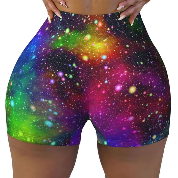Wukai Bright Universe Print Pack Biker Shorts for Women Yoga Workout Gym Running Scrunch Active Shorts-