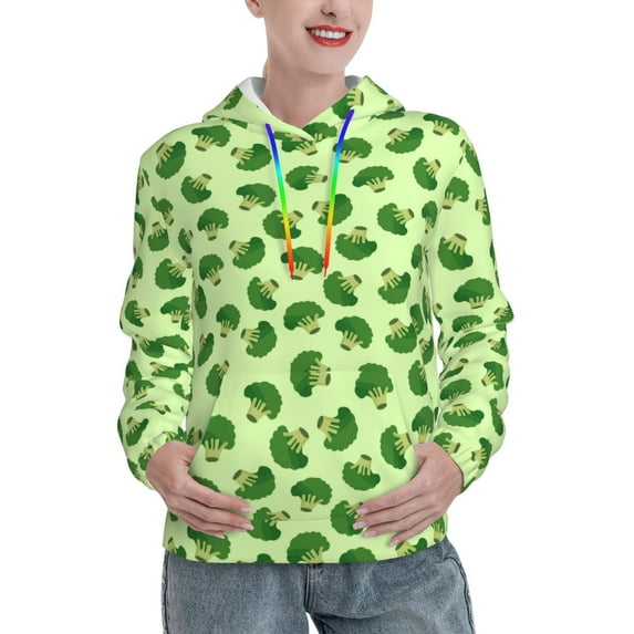 Wukai Broccoli Vegetables Print Womens Hoodies Fleece Sweatshirts Long Sleeve Sweaters Pullover Fall Outfits Winter Clothes-Large
