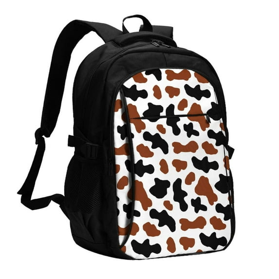 Wukai Brown Black Cow Travel Laptop Backpack: Business Water-Resistant Bag with USB Charging Port, Ideal College Backpack for Men & Women