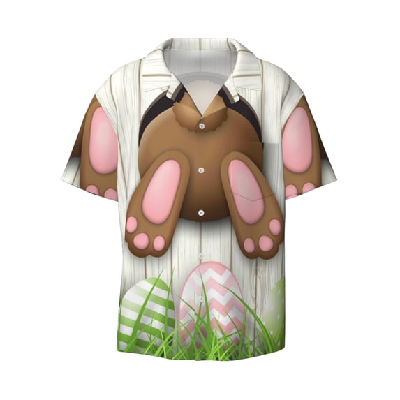 Wukai Brown Bunny Men's Casual Short-Sleeve Button Down Shirt - Lightweight Summer Dress Shirt for Daily Wear-Medium