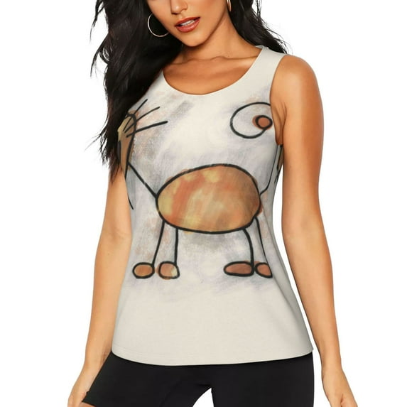 Wukai Brown Cat Cartoon Print Women's Workout Tank Top Mesh Yoga Shirts Athletic Running Tank Tops Athletic Gym Shirts - X-Large