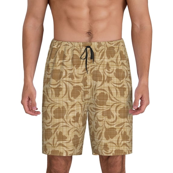 Wukai Brown Flowers Men’s Short Pajama Pants With Pockets Soft Sleep Pj Shorts for Men-XX-Large