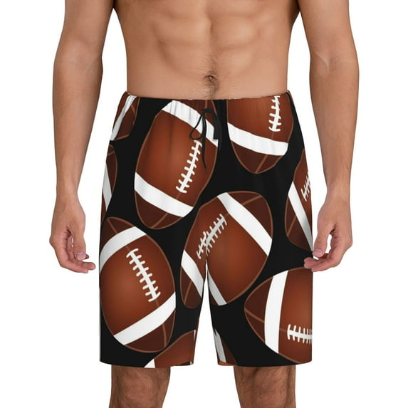 Wukai Brown Football On Black Men’s Short Pajama Pants With Pockets Soft Sleep Pj Shorts for Men-XX-Large