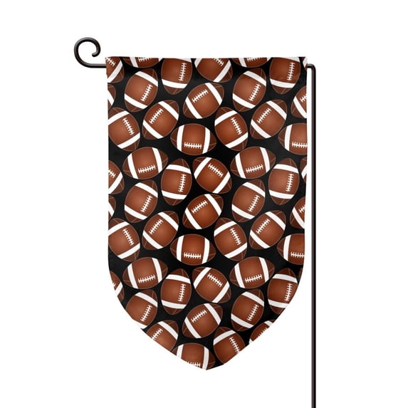 Wukai Brown Football On Black Print Garden Flag 12.5x18 Inch Double Sided Sun-resistant Rain-resistant, Wrinkle-resistant Colorfast(Only Flag)