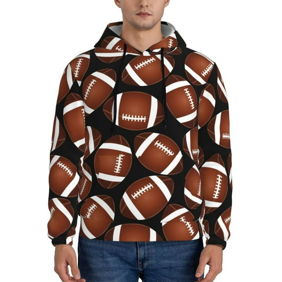 Wukai Brown Football On Black Print Men Hoodies Fleece Sweatshirts Long Sleeve Sweaters Pullover Fall Outfits Winter Clothes-X-Large