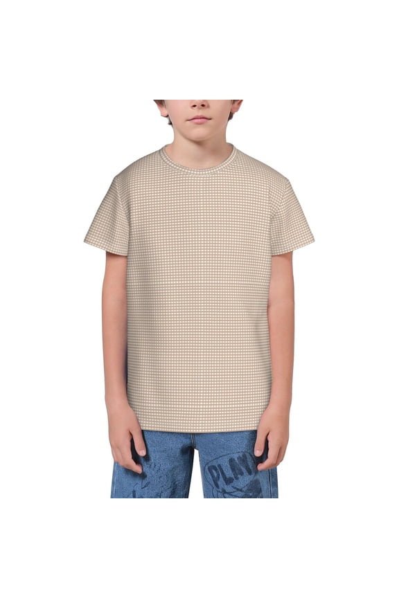 Brown Gingham Youth Unisex Short Sleeve T-Shirt for Boys, Girls, Teens, and Kids-X-Small