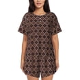 thumbnail image 1 of Wukai Brown Gold Grid Women's Pajama Set,Short-Sleeve Top and Shorts with Elastic Waistband and Pockets for Loungewear, Yoga, and Casual Wear-3X-Large, 1 of 8