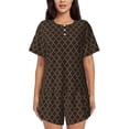 thumbnail image 1 of Wukai Brown Moroccan Trellis Print Women's Pajama Set - Short-Sleeve Top and Shorts with Elastic Waistband and Pockets for Loungewear, Yoga, and Casual Wear-3X-Large, 1 of 8