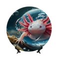 thumbnail image 1 of Wukai Bubbles Axolotl Fantasy Print Decorative Plate for Display,Bone China Decorative Plate, Ceramic Dinner Plate with Stand, Vertical Ceramic Plate-6in, 1 of 6