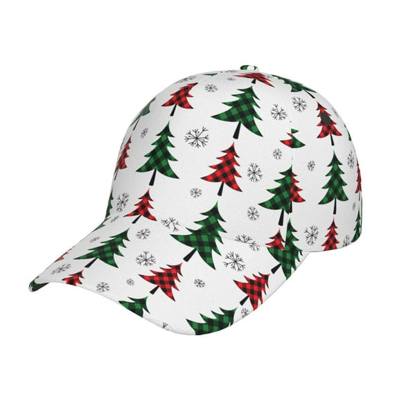 Wukai Buffalo Plaid Christmas Trees Baseball Cap: Comfortable, Stylish, and Adjustable Hat for Sports, Daily Wear, and Outdoor Activities-One Size
