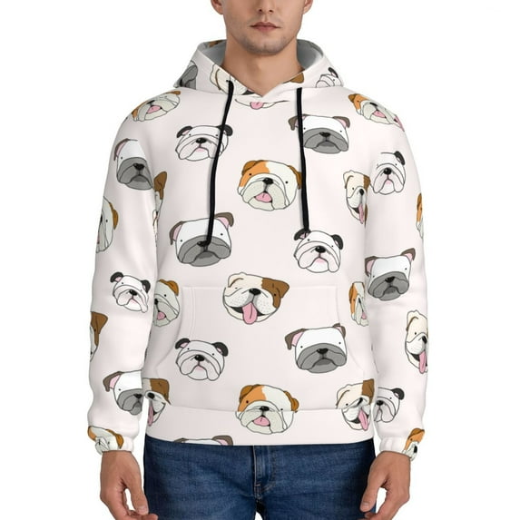 Wukai Bulldog Face Print Men Hoodies Fleece Sweatshirts Long Sleeve Sweaters Pullover Fall Outfits Winter Clothes-Medium