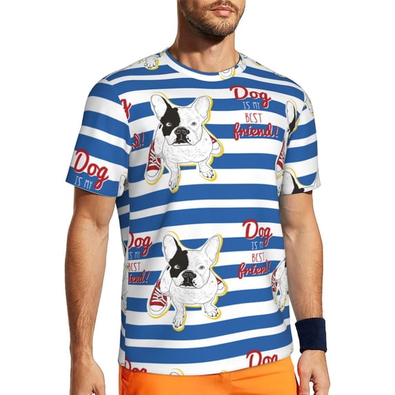 Wukai Bulldog Friend Print Men's Short-Sleeved Mesh T-Shirt,Quick-Dry Short Sleeve Workout T-Shirt-XX-Large