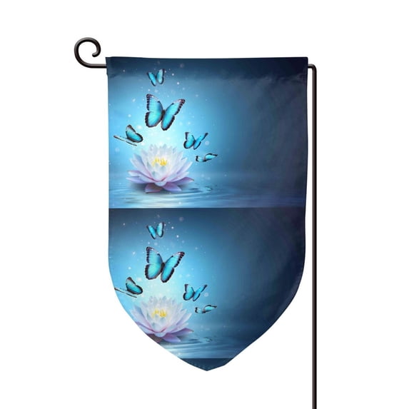 Wukai Butterflies And Waterlily In Water Print Garden Flag 12.5x18 Inch Double Sided Sun-resistant Rain-resistant, Wrinkle-resistant Colorfast(Only Flag)
