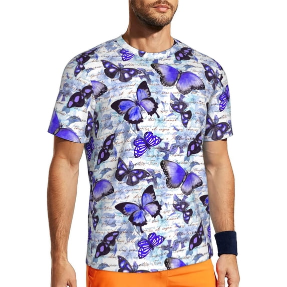 Wukai Butterflies Print Men's Short-Sleeved Mesh T-Shirt,Quick-Dry Short Sleeve Workout T-Shirt-4X-Large