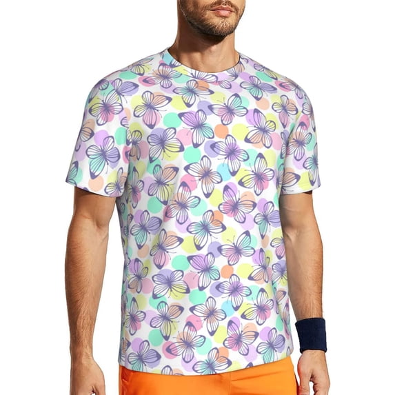 Wukai Butterflies on Polka Dots Print Men's Short-Sleeved Mesh T-Shirt,Quick-Dry Short Sleeve Workout T-Shirt-6X-Large