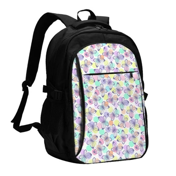 Wukai Butterflies on Polka Dots Travel Laptop Backpack: Business Water-Resistant Bag with USB Charging Port, Ideal College Backpack for Men & Women