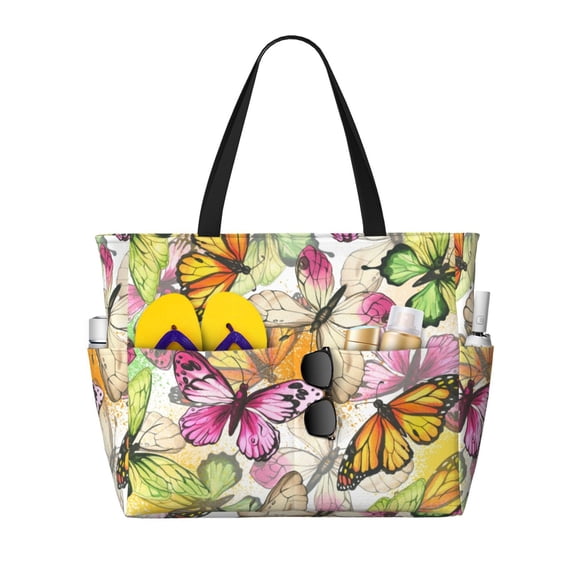 Wukai Butterflies2 Print Zipper Bag,large Beach Tote Bag,Waterproof Sandproof Bag,Grocery and Picnic Tote Travel Bag