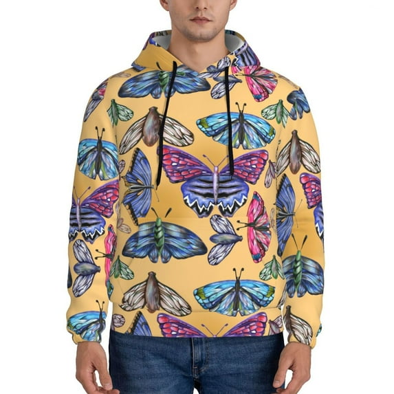 Wukai Butterfly 3 Print Men Hoodies Fleece Sweatshirts Long Sleeve Sweaters Pullover Fall Outfits Winter Clothes-Small