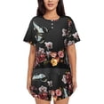 thumbnail image 1 of "Wukai Butterfly with Fowers Women's Pajama Set - Short-Sleeve Top and Shorts with Elastic Waistband and Pockets for Loungewear, Yoga, and Casual Wear-X-Large, 1 of 8