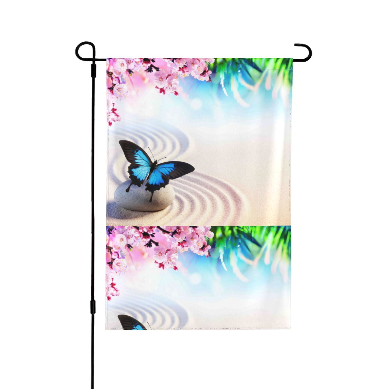 Wukai Butterfly In Blossoms Zen Garden Flags Double Sided Welcome ...