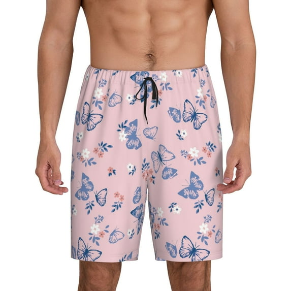 Wukai Butterfly Men’s Short Pajama Pants With Pockets Soft Sleep Pj Shorts for Men-Large