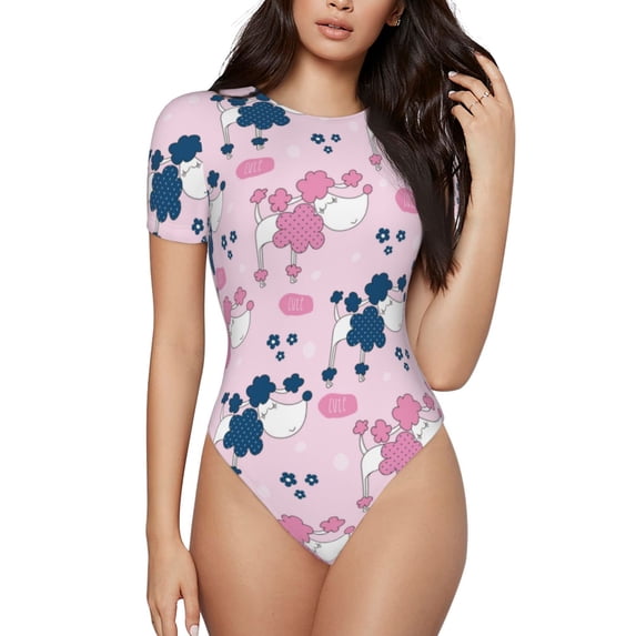 Naloa Cartoon Poodle Dog Women's Short-Sleeved Onesie, One-Piece Swimsuit for Parties, dates, clubs - XX-Large