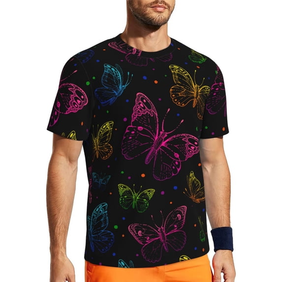 Wukai Butterfly Print Men's Short-Sleeved Mesh T-Shirt,Quick-Dry Short Sleeve Workout T-Shirt-5X-Large