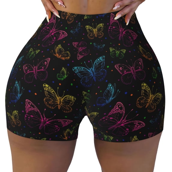 Wukai Butterfly Print Pack Biker Shorts for Women Yoga Workout Gym Running Scrunch Active Shorts-Medium