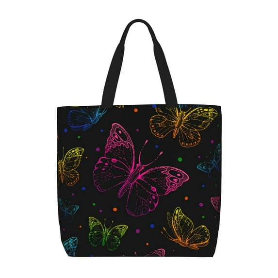 Wukai Butterfly Print Reusable Grocery Bag Shopping Bags with Zipper Shoulder Shopping Handle Bag Suitable for Outdoor Convenient Daily Bag