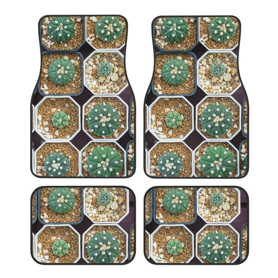 Wukai Cactus Garden Front Car Floor Mats Four-Piece Set Front & Rear Universal Car Floor Mats for SUVs, Trucks, Sedans