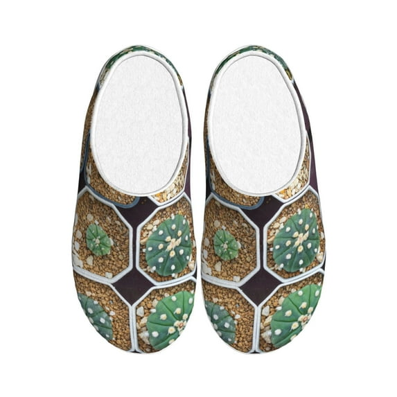 Wukai Cactus Garden Print Women's Indoor Bedroom Slipper Slip On Shoes, Unisex House Shoes with Anti-Skid Sole for Men, Gift for Women Men-37/38