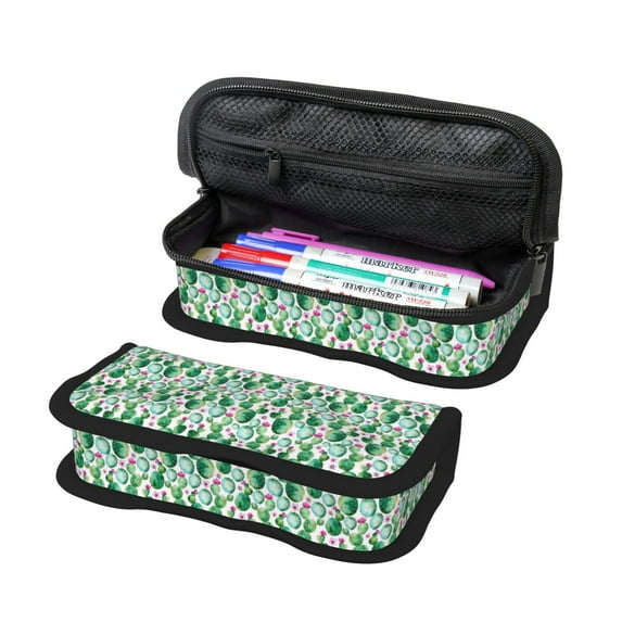 Wukai Cactus Plants Print Big Capacity Pencil Case, Upgraded Canvas Pencil Pouch Large Pencil Bag Organizer,Aesthetic Supply