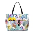 thumbnail image 1 of Wukai Cactus Print Zipper Bag,large Beach Tote Bag,Waterproof Sandproof Bag,Grocery and Picnic Tote Travel Bag, 1 of 5