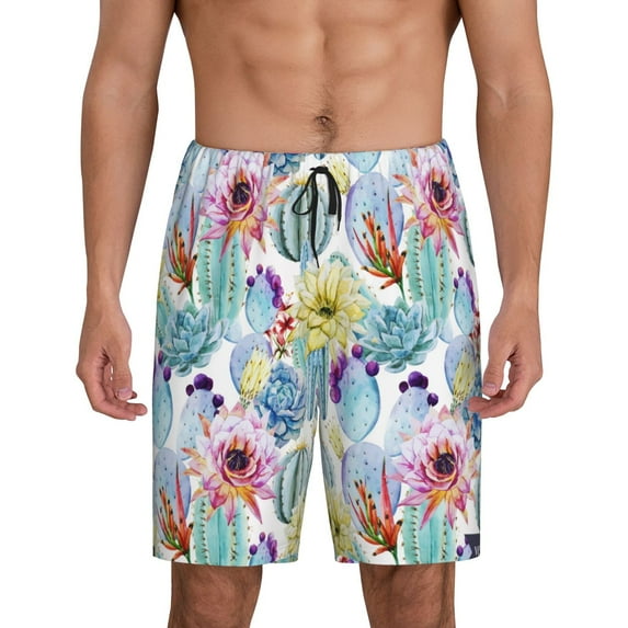 Wukai Cactus1 Men’s Short Pajama Pants With Pockets Soft Sleep Pj Shorts for Men-Small