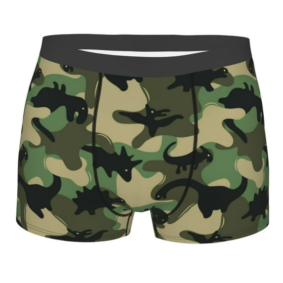Wukai Camouflage Dinosaur Print Men’s Underwear Breathable Boxer Briefs, Moisture Wicking & Breathable-Large