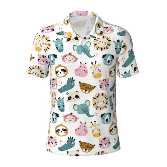 Wukai Cartoon Animals Men’s Polo Shirts,Quick-Dry Athletic Shirt,Classic Fit Shirts-X-Large