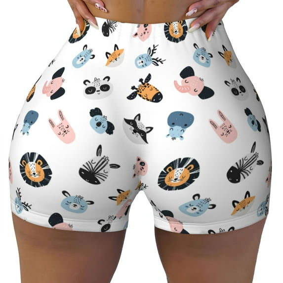 Wukai Cartoon Animals Print Pack Biker Shorts for Women Yoga Workout Gym Running Scrunch Active Shorts-X-Large