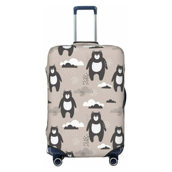 Wukai Cartoon Bear Brown Elastic Luggage Cover: Personalized Protection for Your Suitcase - Fits 19~29-inch, Washable & Durable Travel Companion-X-Large