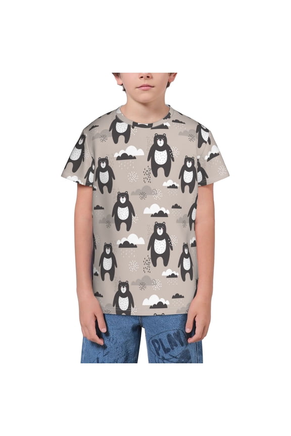 Cartoon Bear Brown Youth Unisex Short Sleeve T-Shirt for Boys, Girls, Teens, and Kids-X-Small