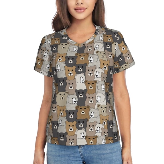 Wukai Cartoon Bear Classic V-Neck T-Shirt for Women: Comfortable, Stylish, and Versatile Wardrobe Essential-3X-Large