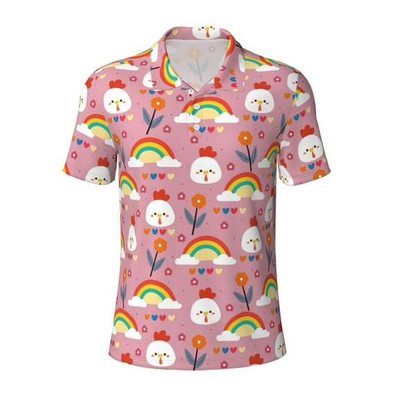 Wukai Cartoon Chicken Men’s Polo Shirts,Quick-Dry Athletic Shirt,Classic Fit Shirts-X-Large