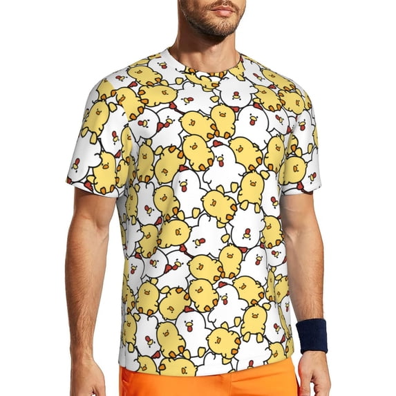 Wukai Cartoon Chicken Print Men's Short-Sleeved Mesh T-Shirt,Quick-Dry Short Sleeve Workout T-Shirt-3X-Large