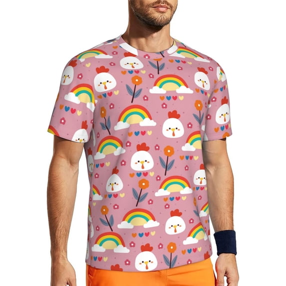 Wukai Cartoon Chicken Print Men's Short-Sleeved Mesh T-Shirt,Quick-Dry Short Sleeve Workout T-Shirt-4X-Large
